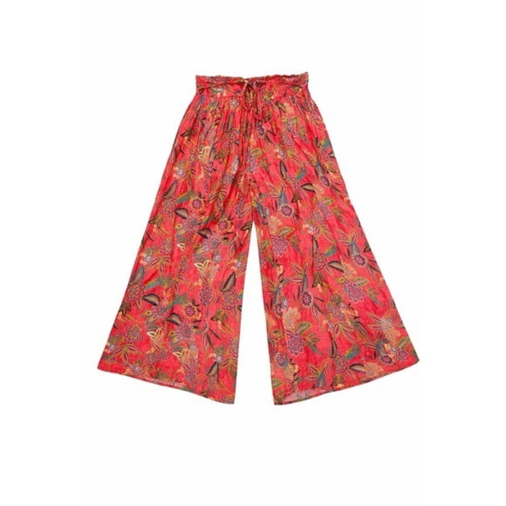 Johnny Was Flamingo Palazzo Cropped‎ Pants 2X Pink Floral Smocked Waist Boho
